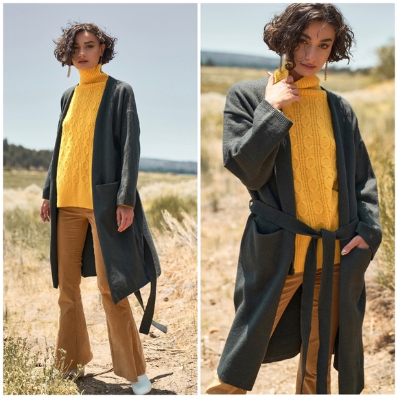 LAST ONE❗️GRADE & GATHER Dark Pine Longline Open Cardigan - Picture 3 of 5